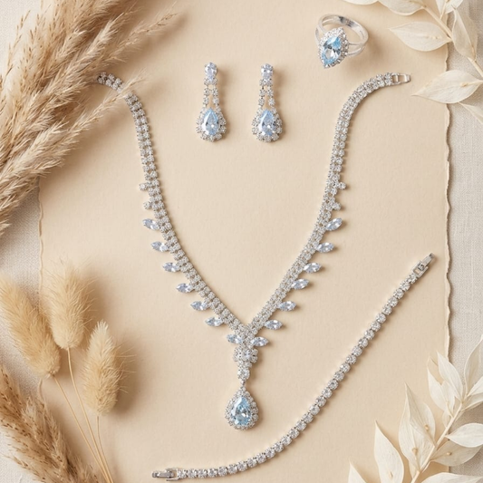 Crystal Affair Sparkling Silver Crystal Jewelry Set – Necklace, Earrings, Bracelet & Marquise Ring