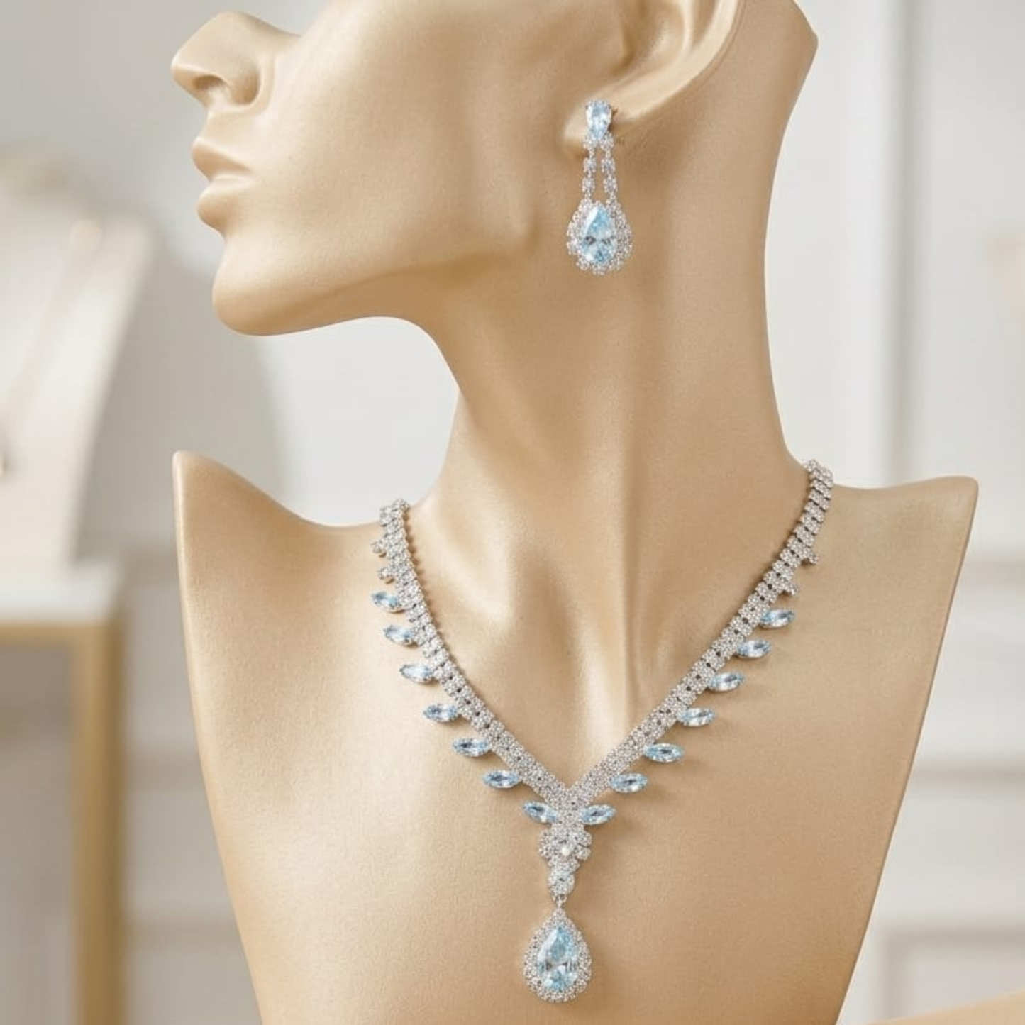 Crystal Affair Sparkling Silver Crystal Jewelry Set – Necklace, Earrings, Bracelet & Marquise Ring
