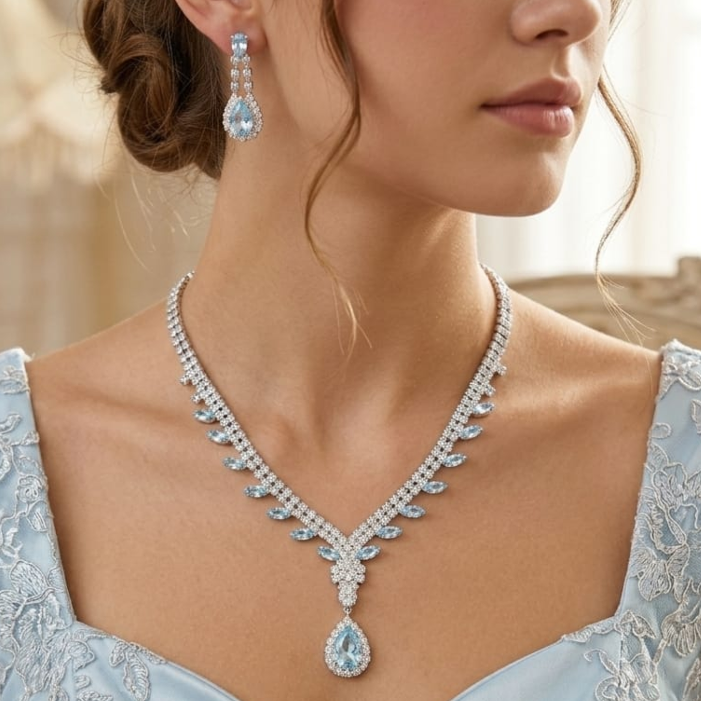 Crystal Affair Sparkling Silver Crystal Jewelry Set – Necklace, Earrings, Bracelet & Marquise Ring