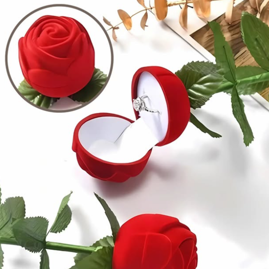 Velvet Rose Flower Engagement Ring Box – Long Stem Floral Proposal Case for Wedding & Jewelry Gift